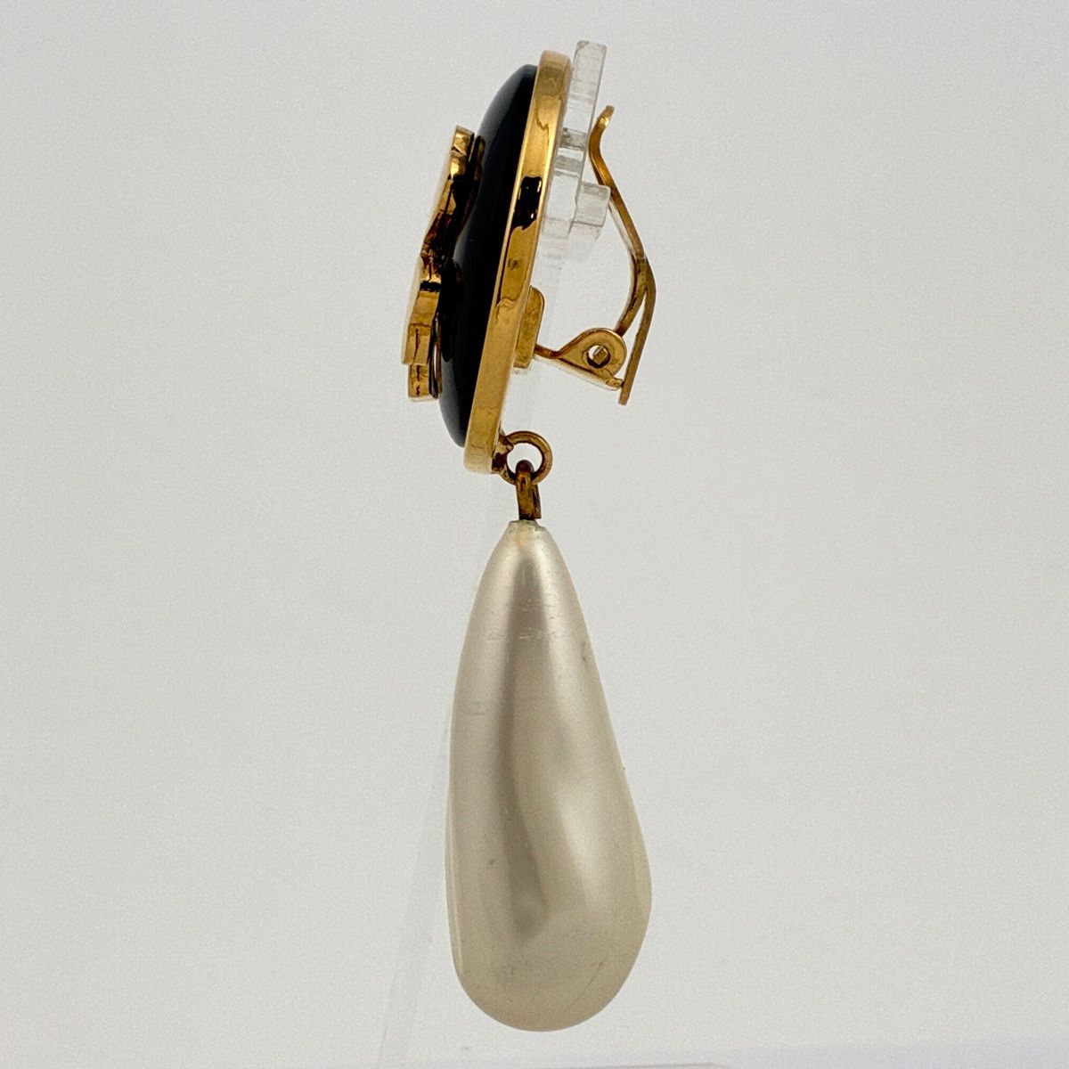 Chanel Earrings Clover Swing Faux Pearl Gold Black — view 2