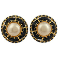 Chanel Earrings Round Faux Pearl Leather Gold White Black