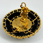 Chanel Earrings Round Faux Pearl Leather Gold White Black — view 3