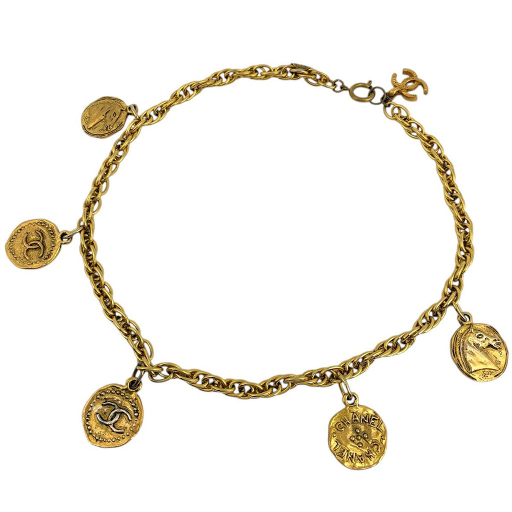 Chanel Necklace CC Logo Coin Gold Plated