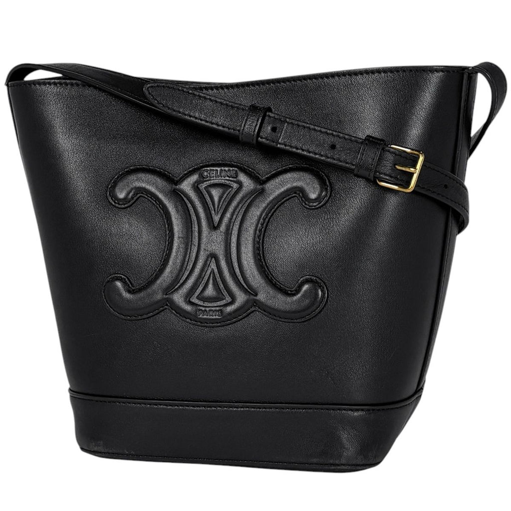 Celine Small Bucket Cuile Triomphe Shoulder Bag Leather Black