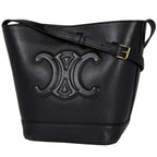 Celine Small Bucket Cuile Triomphe Shoulder Bag Leather Black