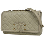 Chanel Shoulder Bag CC Filigree CC Logo Quilted Chain Caviar Leather Light Beige