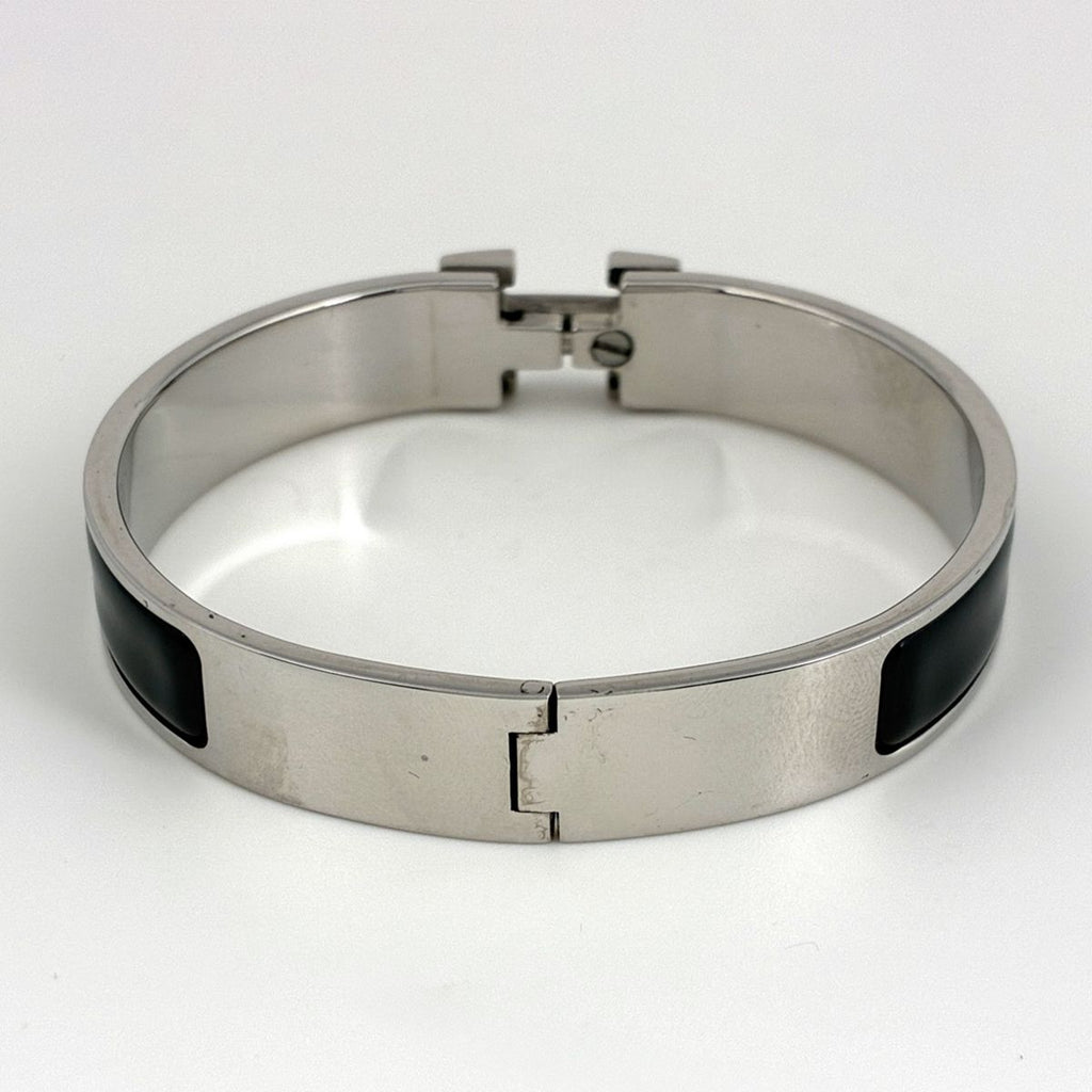 Hermes Click Bangle Enamel Bracelet Clic Clac Silver Plated Black — view 2