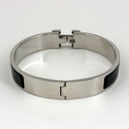 Hermes Click Bangle Enamel Bracelet Clic Clac Silver Plated Black — view 2