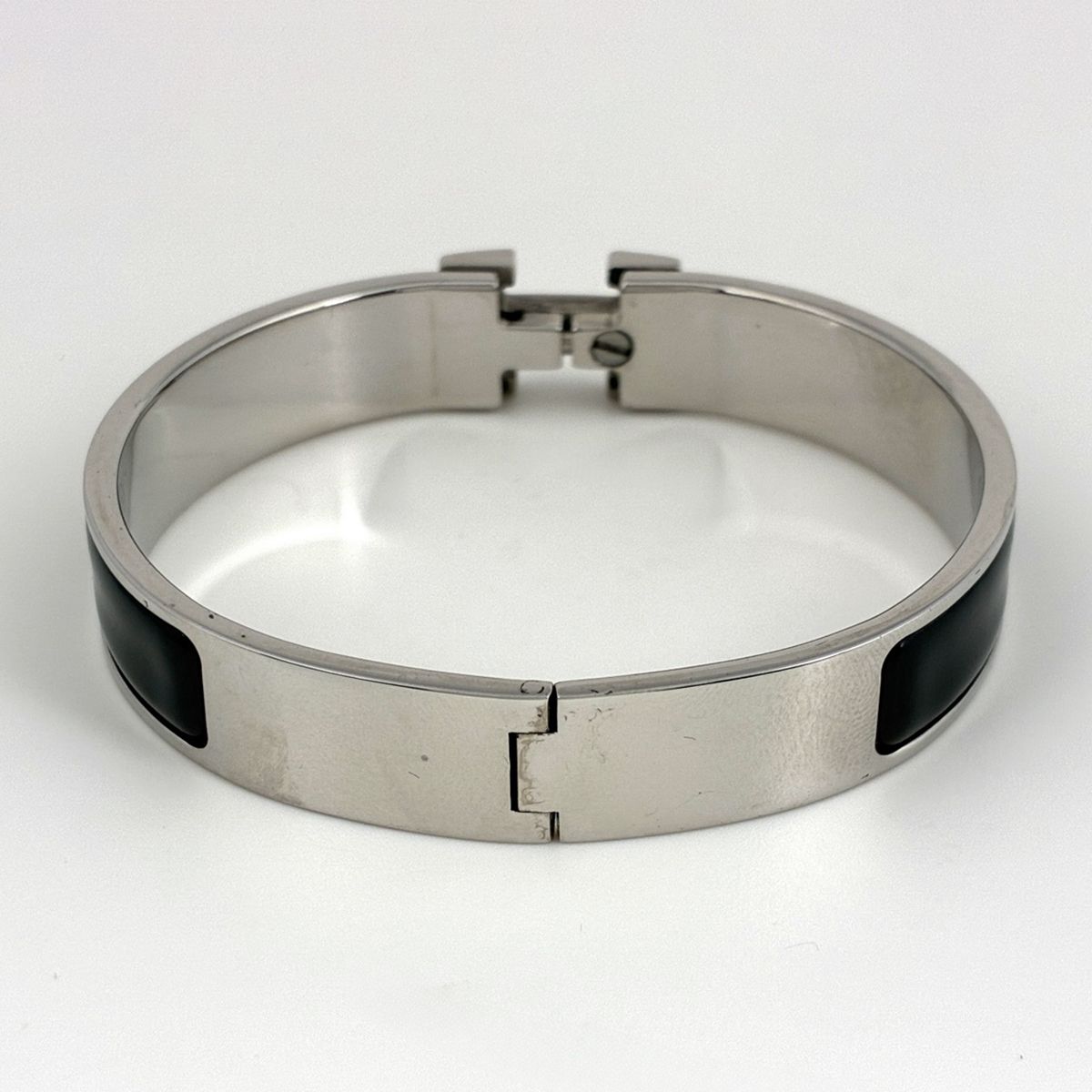 Hermes Click Bangle Enamel Bracelet Clic Clac Silver Plated Black — view 2