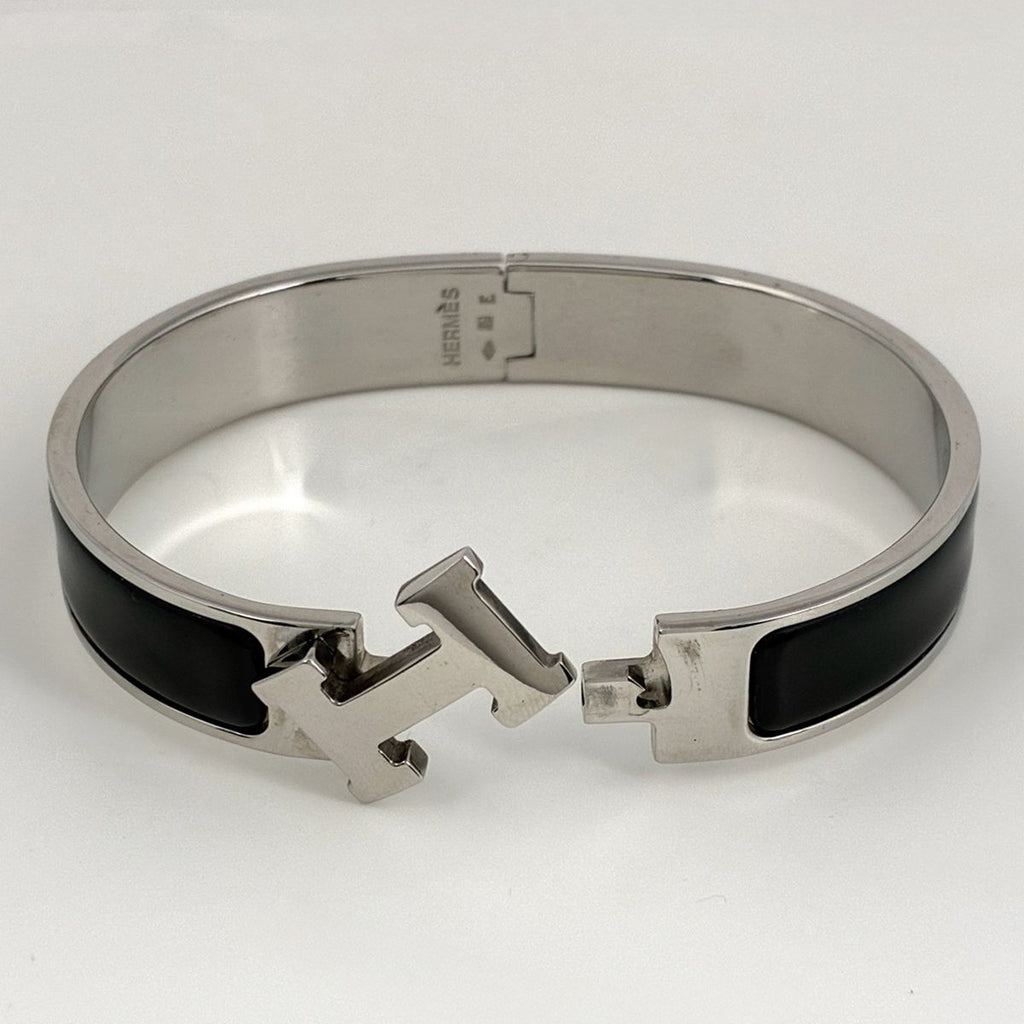 Hermes Click Bangle Enamel Bracelet Clic Clac Silver Plated Black — view 3