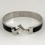 Hermes Click Bangle Enamel Bracelet Clic Clac Silver Plated Black — view 3