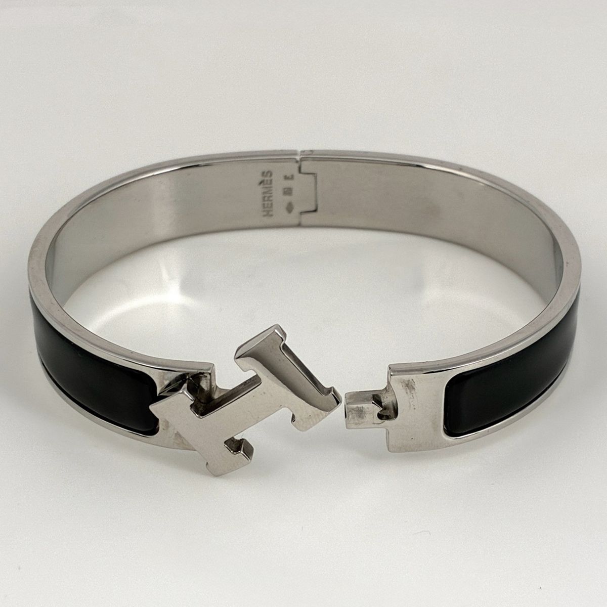 Hermes Click Bangle Enamel Bracelet Clic Clac Silver Plated Black — view 3