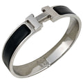 Hermes Click Bangle Enamel Bracelet Clic Clac Silver Plated Black