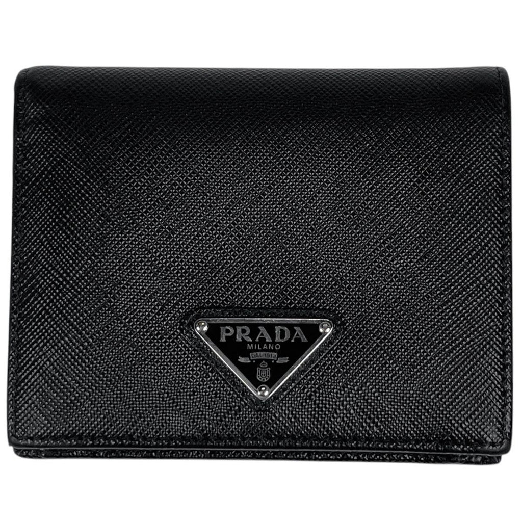 Prada Saffiano Triangle Wallet Bifold Leather Nero