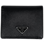 Prada Saffiano Triangle Wallet Bifold Leather Nero