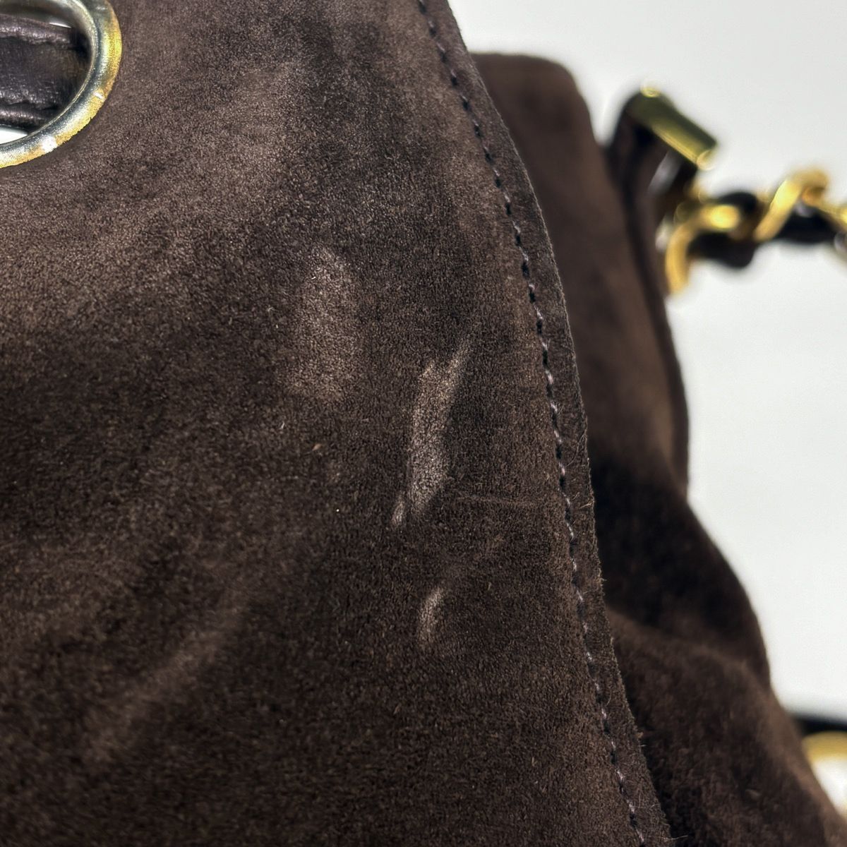 Chanel Shoulder Bag CC Logo Drawstring Suede Brown — view 4