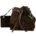 Chanel Shoulder Bag CC Logo Drawstring Suede Brown