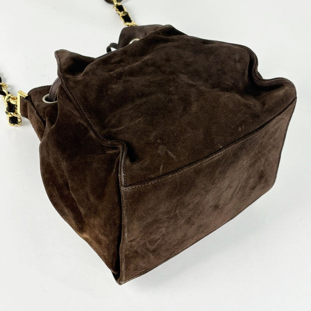 Chanel Shoulder Bag CC Logo Drawstring Suede Brown — view 2