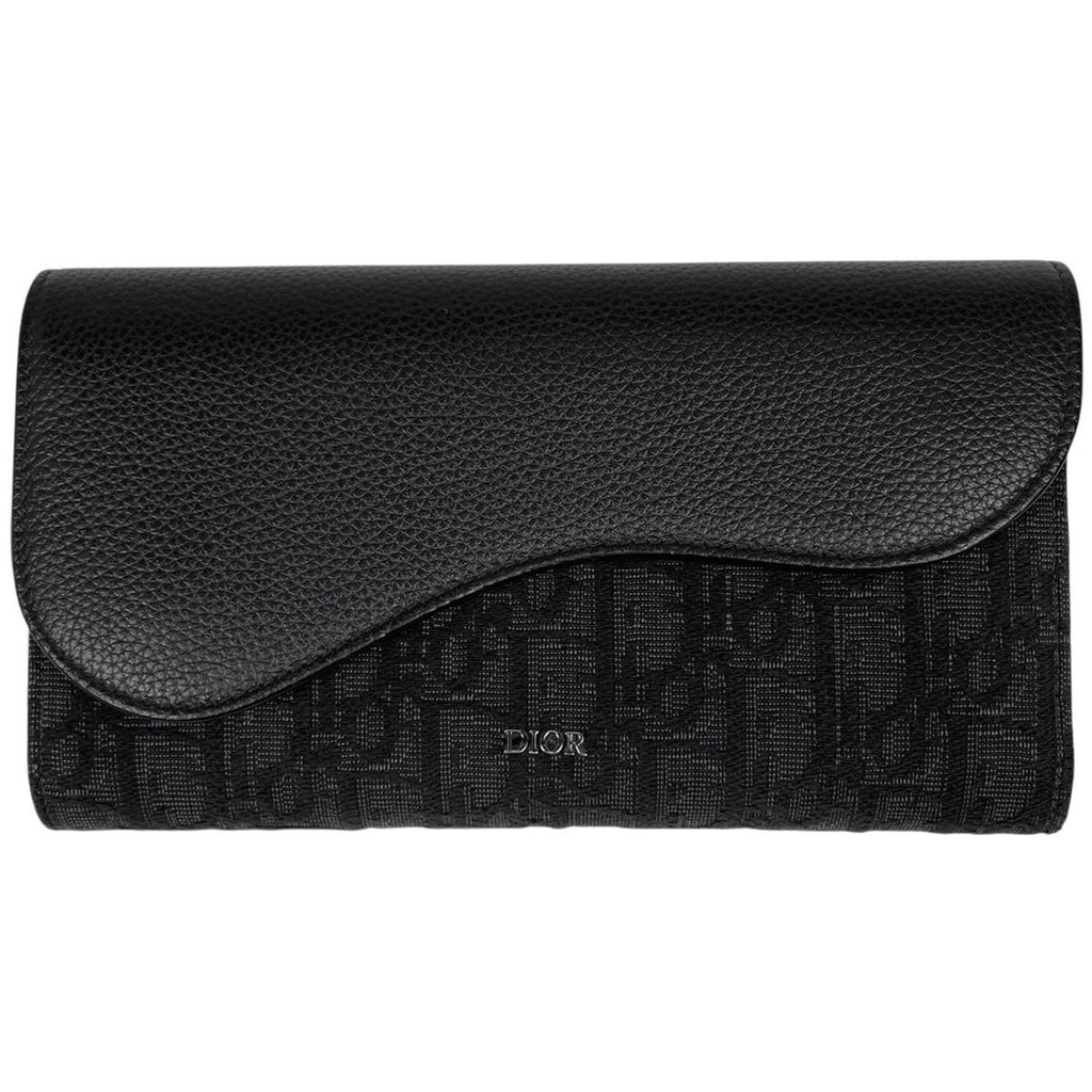 Dior Saddle Long Flap Wallet Oblique Jacquard Cotton Black