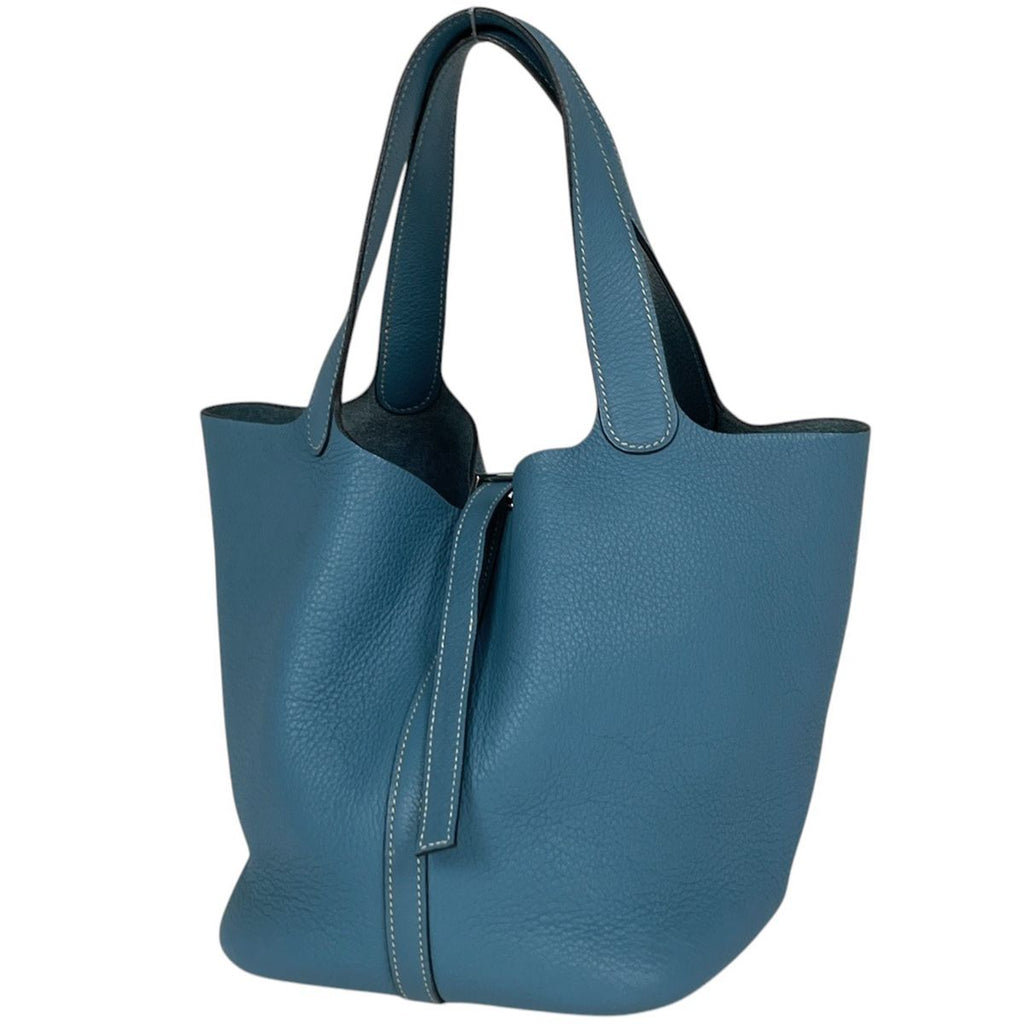 Hermes Picotin MM Handbag Taurillon Clemence Blue Jean