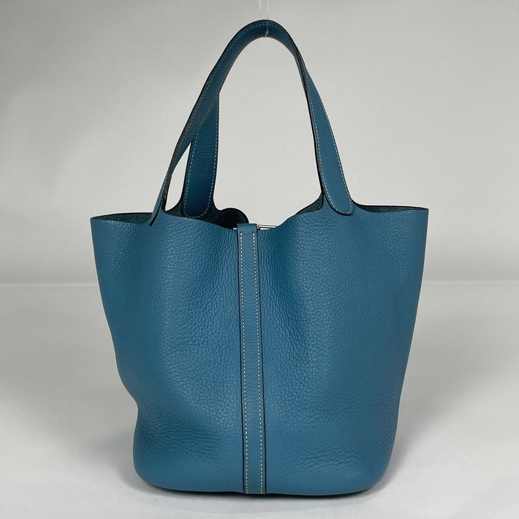 Hermes Picotin MM Handbag Taurillon Clemence Blue Jean — view 3