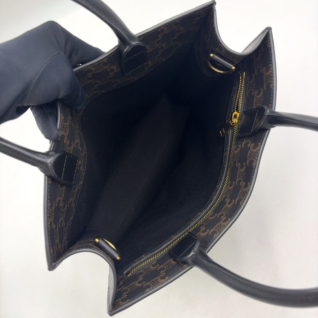 Celine Triomphe Vertical Cabas Leather Brown Black Tote Gold — view 3