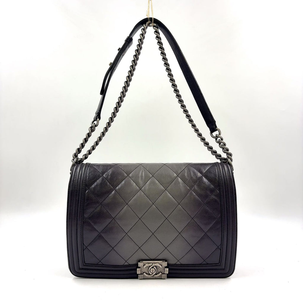 Chanel Boy Large Chezblanc Chain Shoulder Bag Leather Black