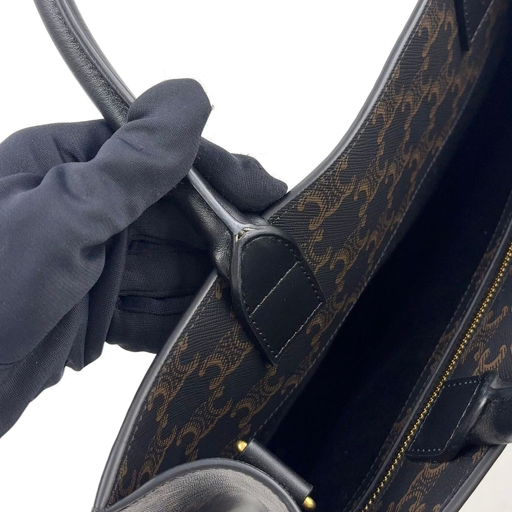 Celine Triomphe Vertical Cabas Leather Brown Black Tote Gold — view 6