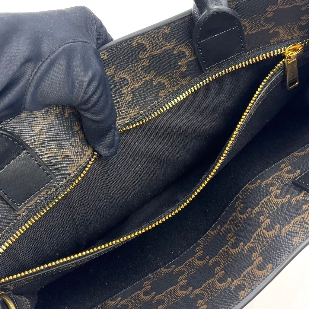 Celine Triomphe Vertical Cabas Leather Brown Black Tote Gold — view 5