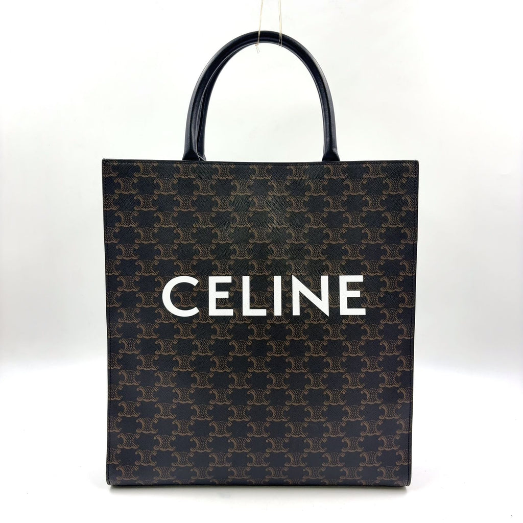 Celine Triomphe Vertical Cabas Leather Brown Black Tote Gold