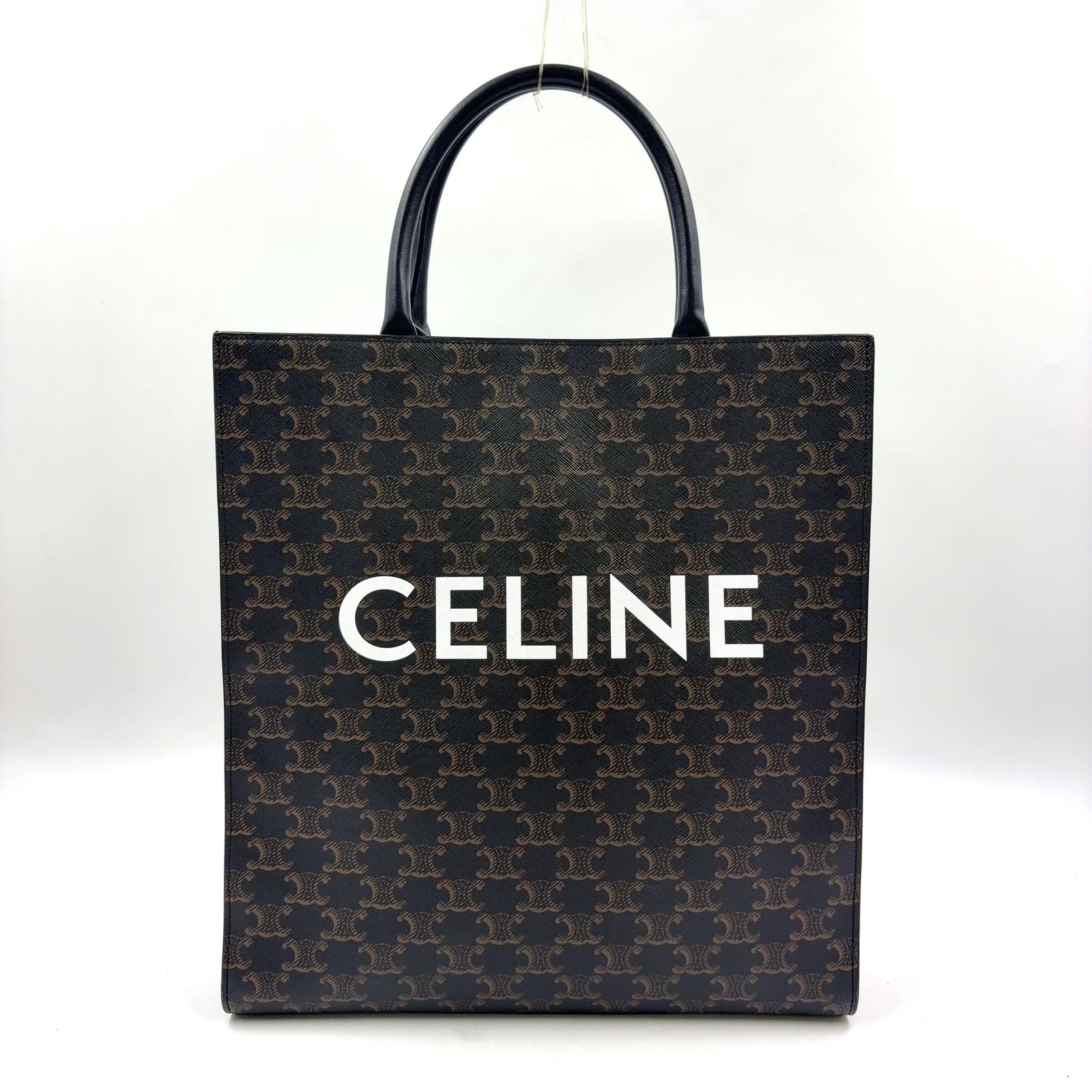Celine Triomphe Vertical Cabas Leather Brown Black Tote Gold