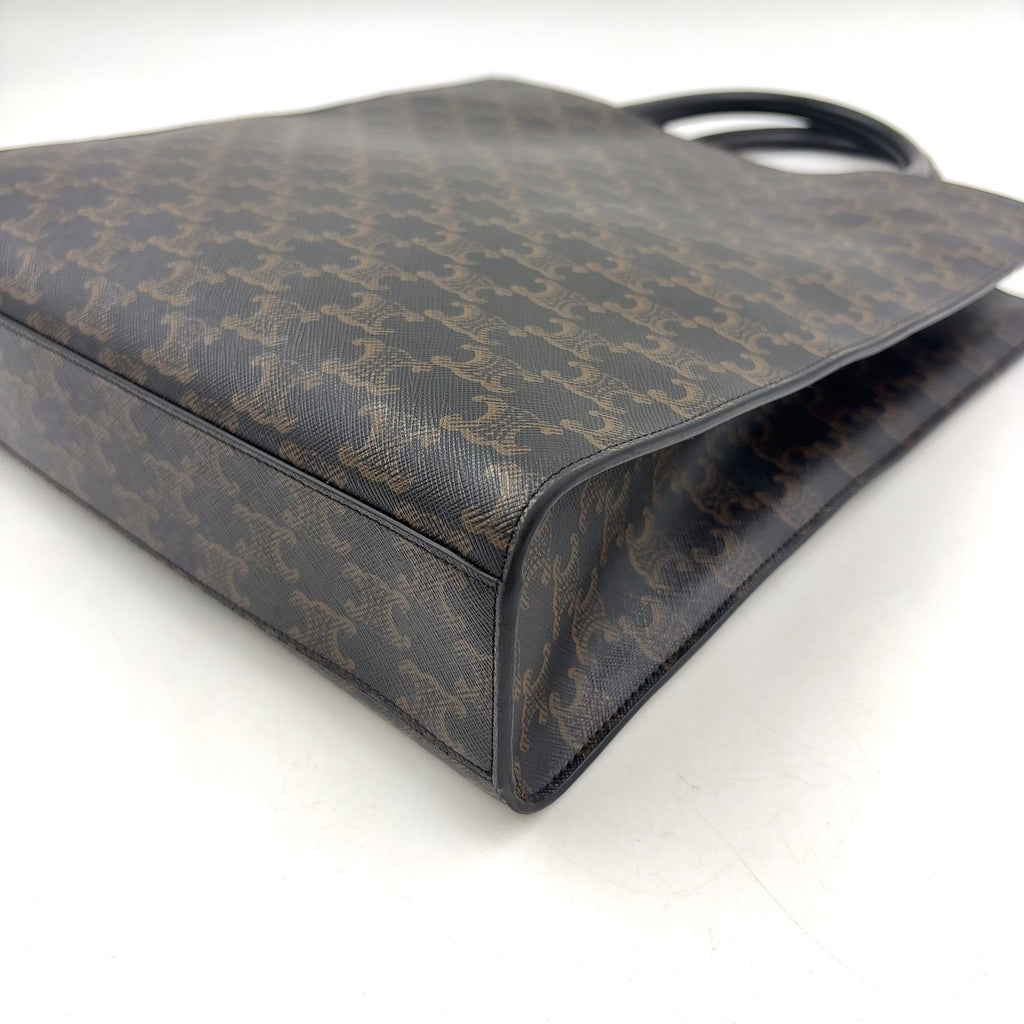 Celine Triomphe Vertical Cabas Leather Brown Black Tote Gold — view 9