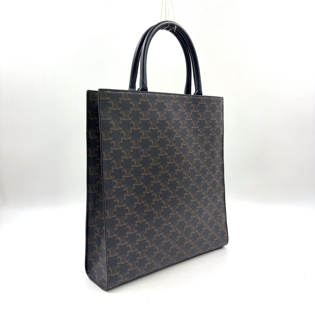 Celine Triomphe Vertical Cabas Leather Brown Black Tote Gold — view 2