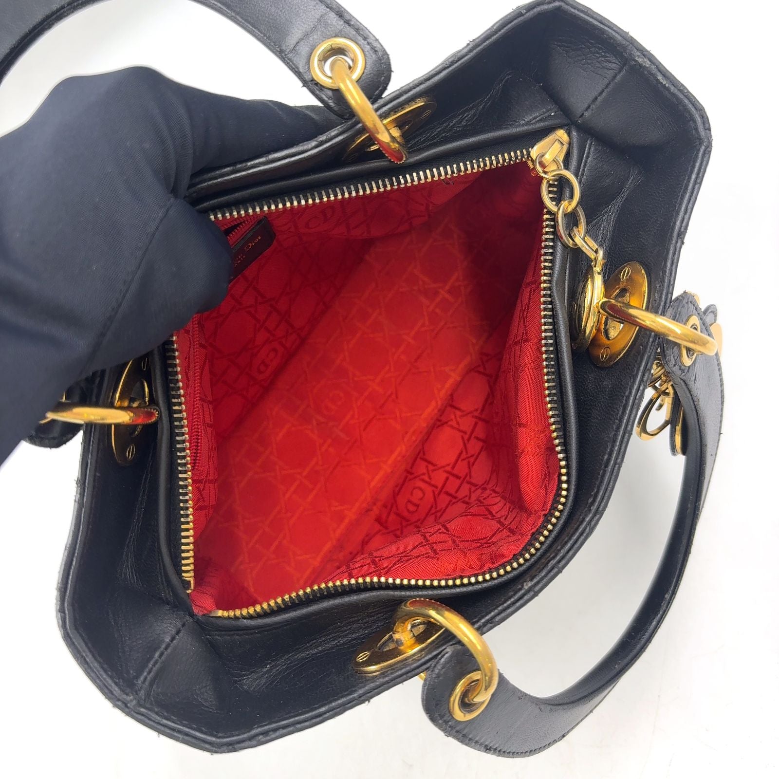 Dior Lady Lambskin Black Handbag Gold — view 3