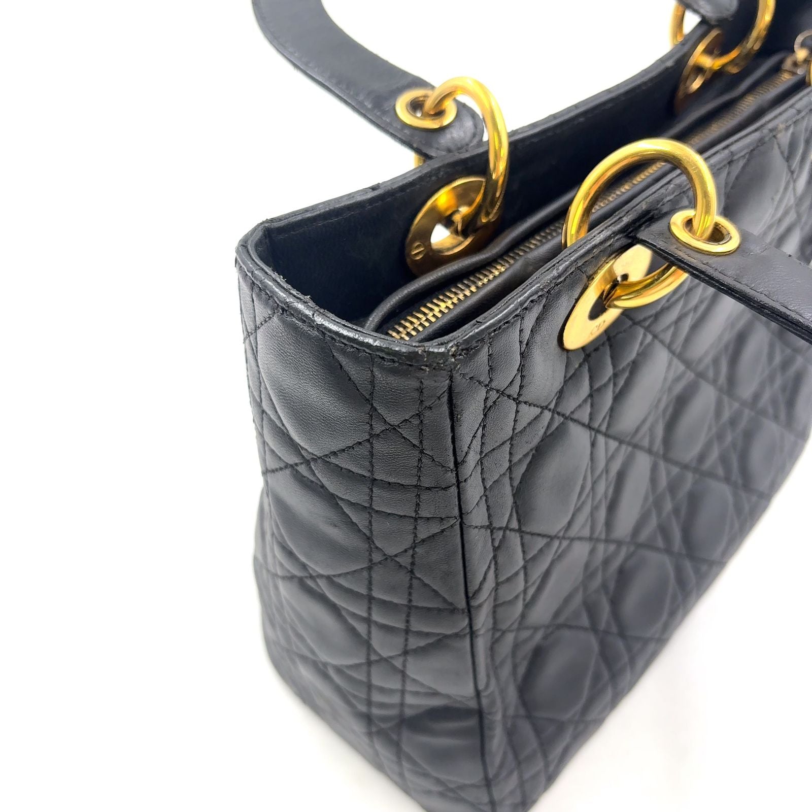 Dior Lady Lambskin Black Handbag Gold — view 8