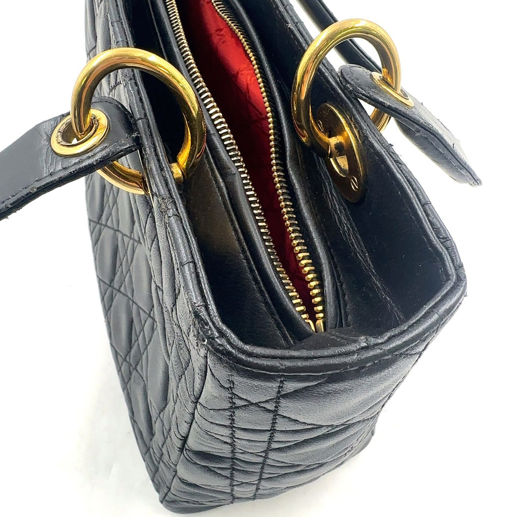 Dior Lady Lambskin Black Handbag Gold — view 7