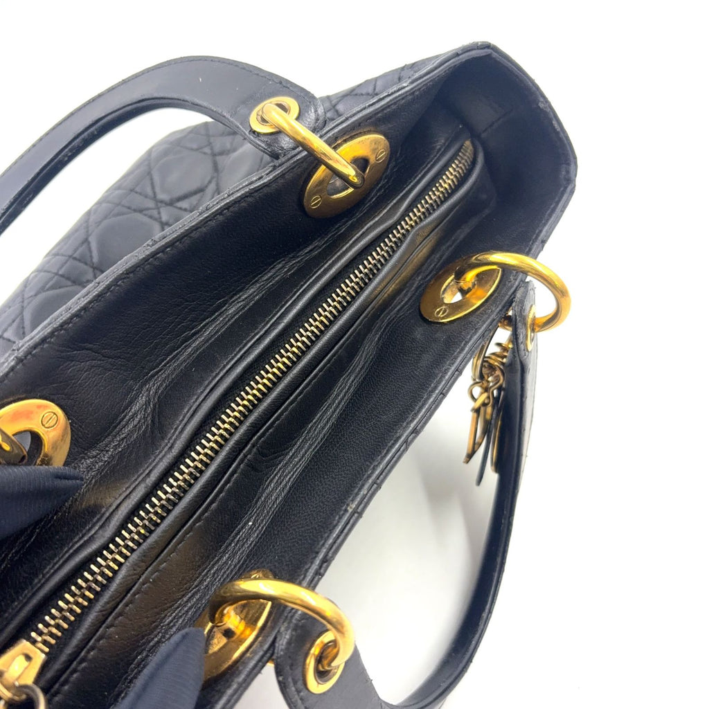 Dior Lady Lambskin Black Handbag Gold — view 9