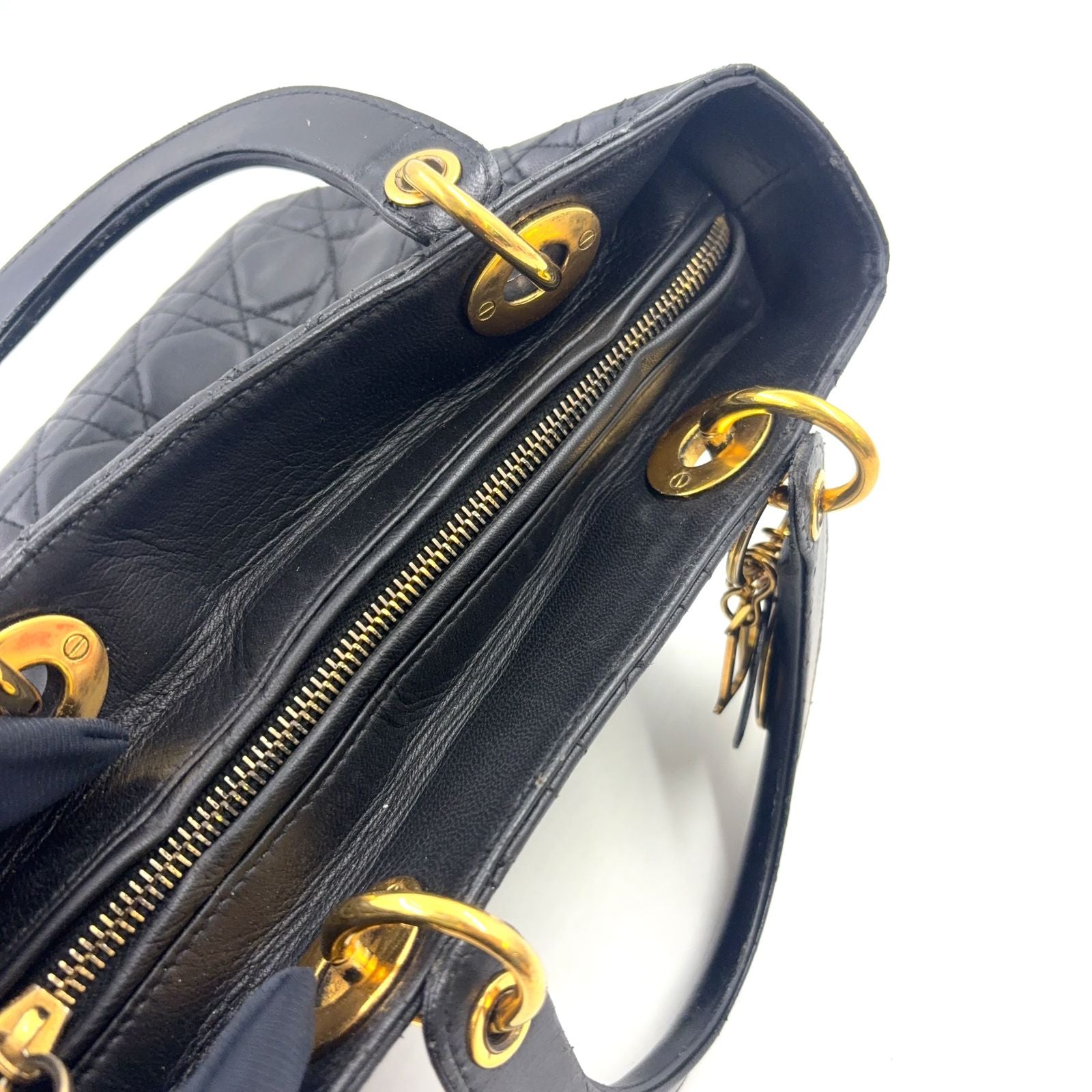 Dior Lady Lambskin Black Handbag Gold — view 9