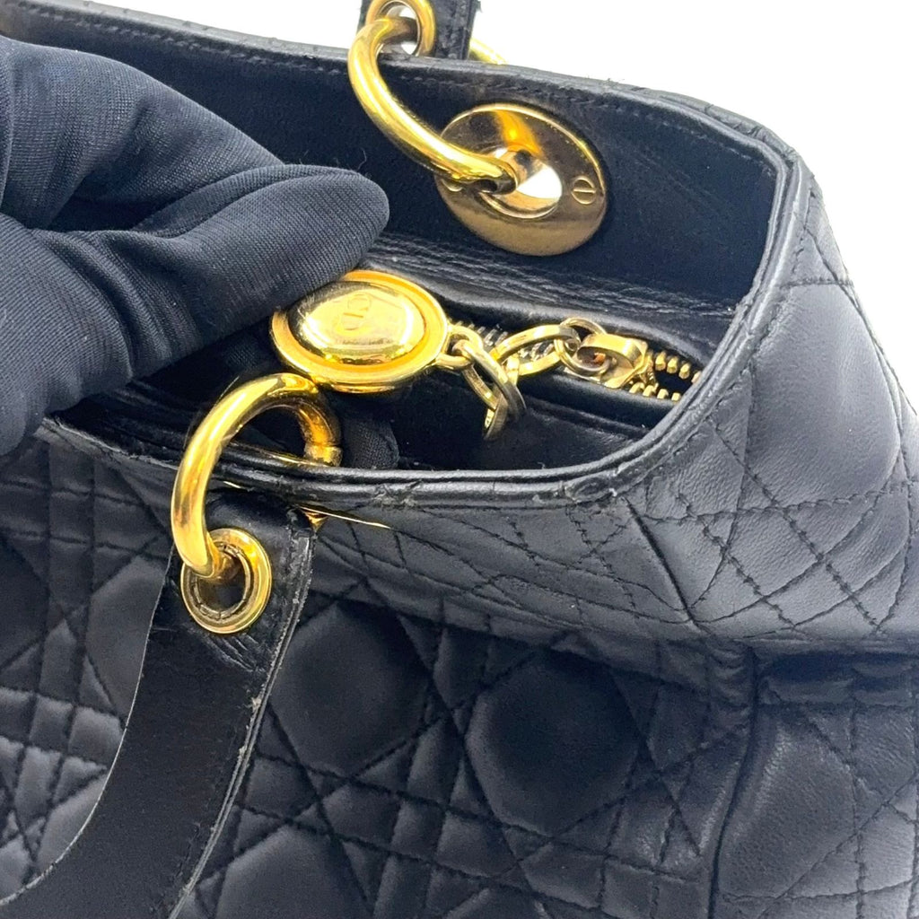 Dior Lady Lambskin Black Handbag Gold — view 6