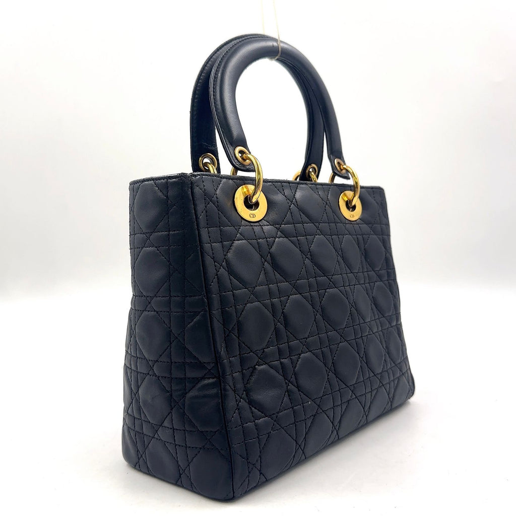 Dior Lady Lambskin Black Handbag Gold — view 2