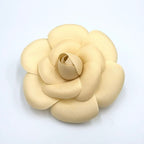 Chanel Camellia Satin Ivory Gold Brooch