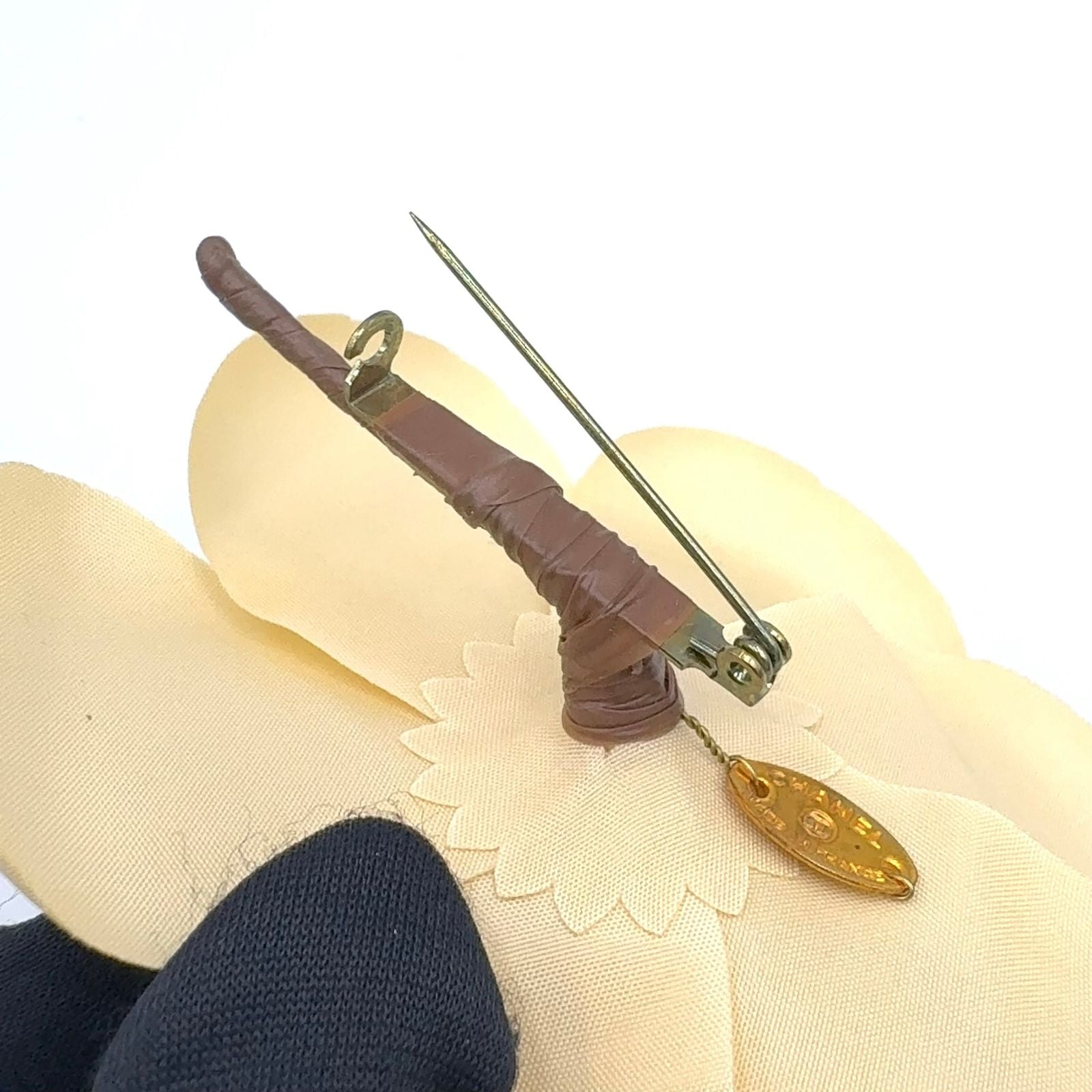 Chanel Camellia Satin Ivory Gold Brooch — view 5