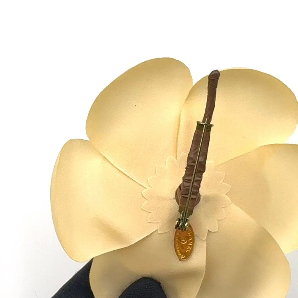 Chanel Camellia Satin Ivory Gold Brooch — view 8