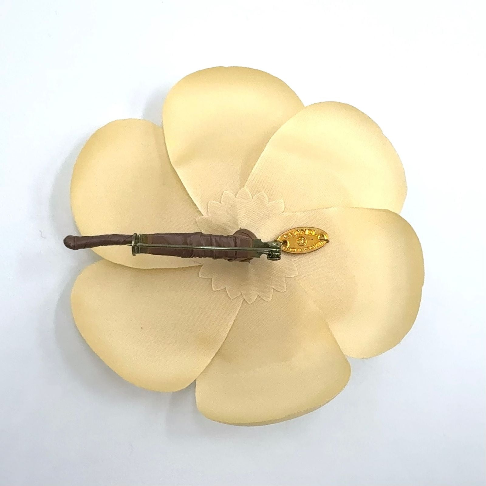 Chanel Camellia Satin Ivory Gold Brooch — view 2