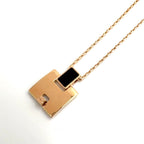 Hermes Irene Metal Enamel Pink Gold Black Necklace