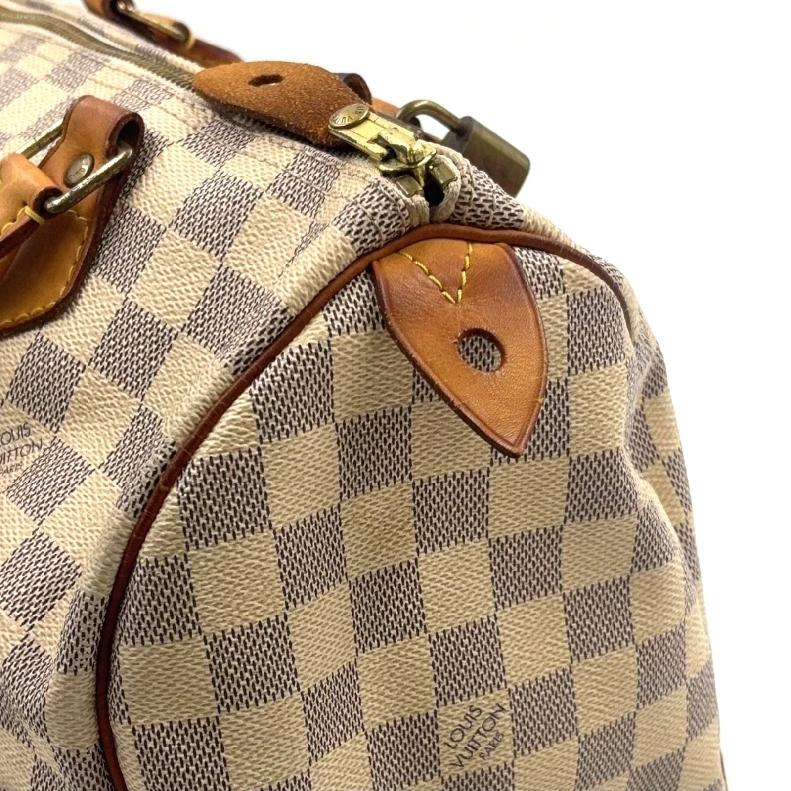 Louis Vuitton Speedy 30 Damier Azur Off White Light Brown Handbag Gold — view 8