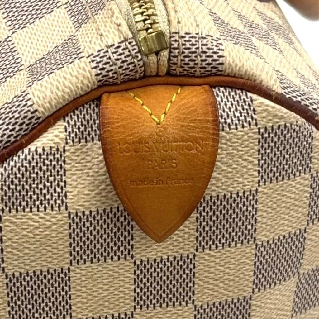 Louis Vuitton Speedy 30 Damier Azur Off White Light Brown Handbag Gold — view 4