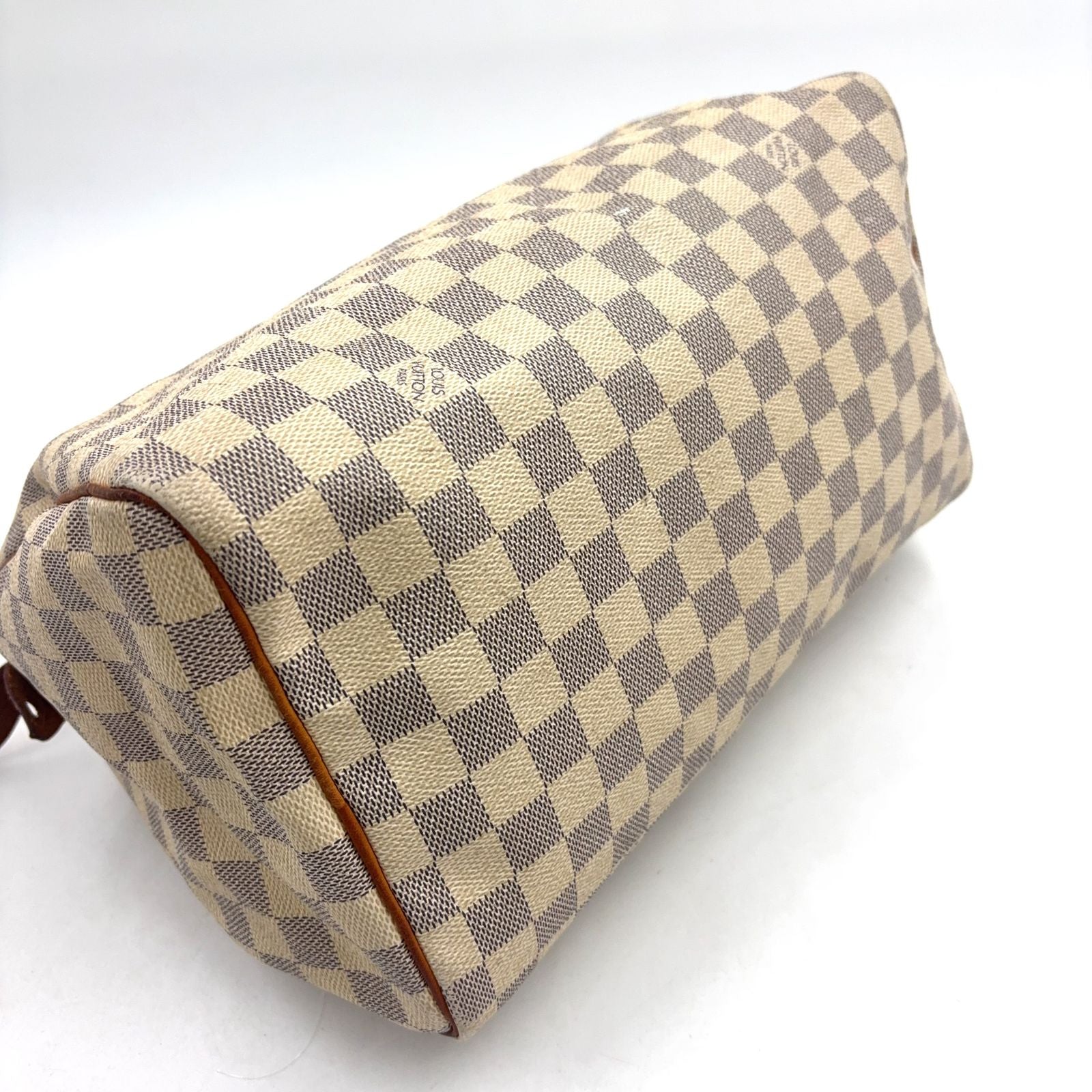 Louis Vuitton Speedy 30 Damier Azur Off White Light Brown Handbag Gold — view 5