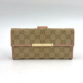 Gucci GG Canvas Hook Leather Beige Lightpink Wallet Gold