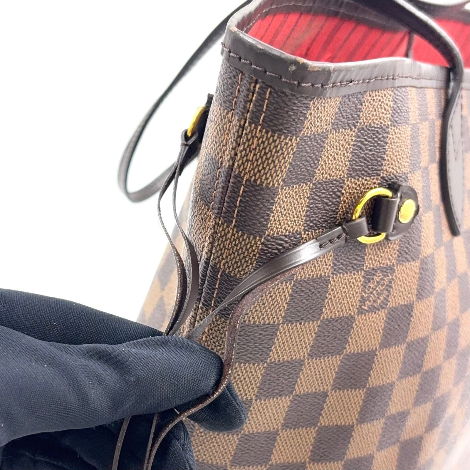 Louis Vuitton Neverfull MM Damier Ebene Pouch Leather Brown Tote Gold — view 7