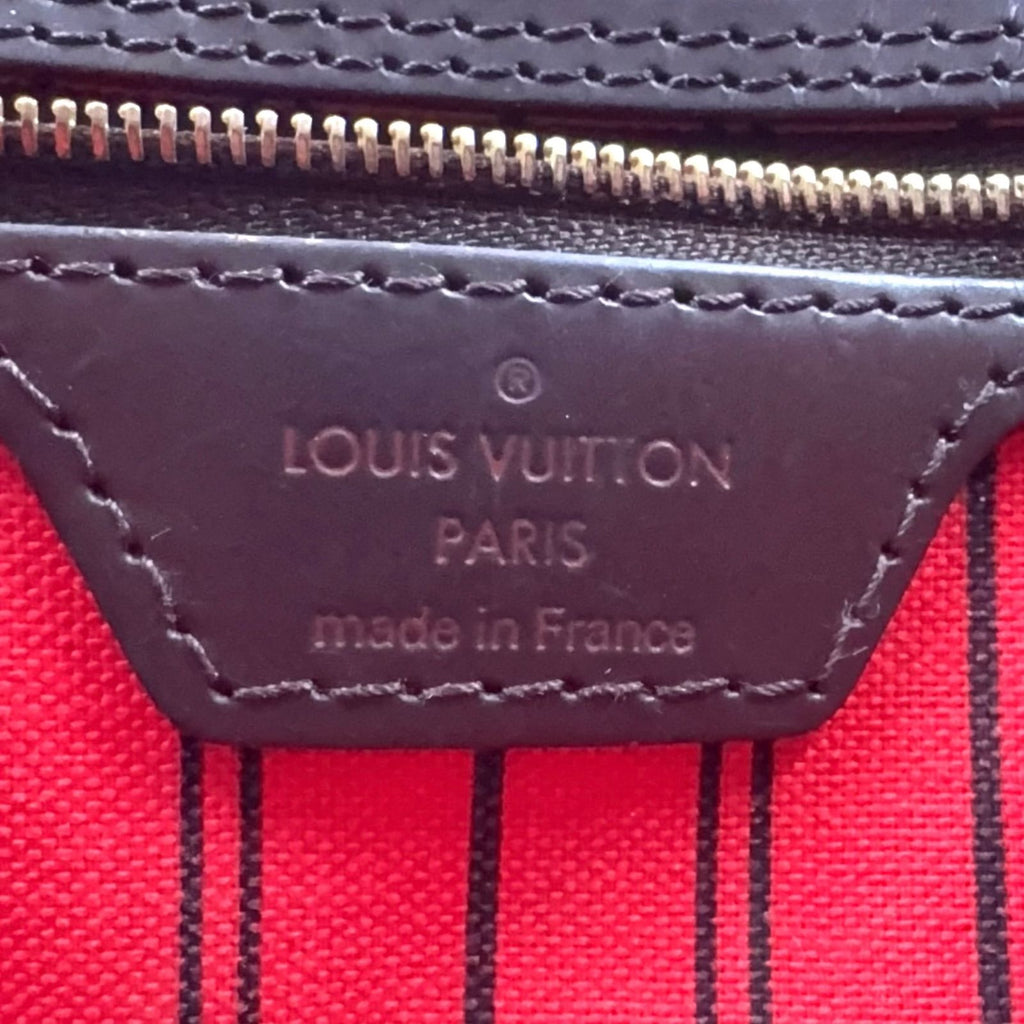 Louis Vuitton Neverfull MM Damier Ebene Pouch Leather Brown Tote Gold — view 4