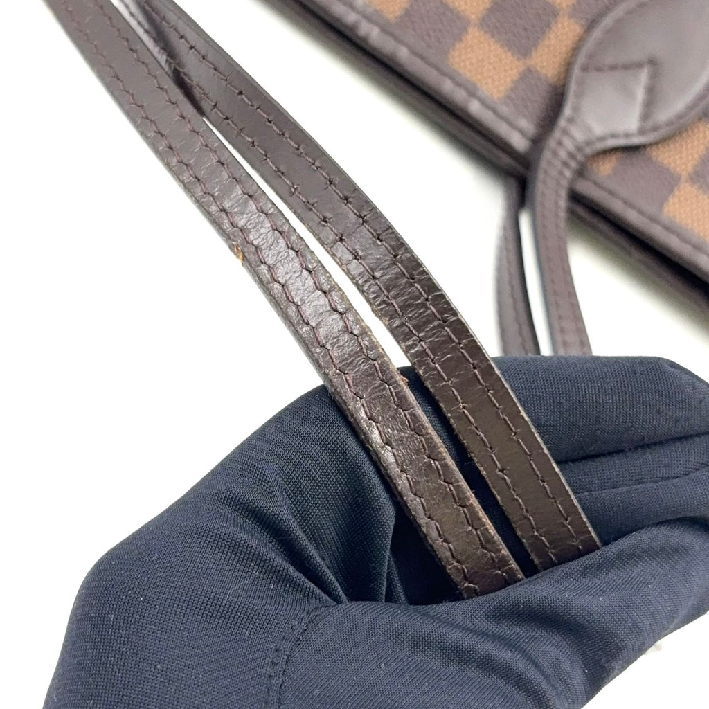 Louis Vuitton Neverfull MM Damier Ebene Pouch Leather Brown Tote Gold — view 9