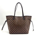 Louis Vuitton Neverfull MM Damier Ebene Pouch Leather Brown Tote Gold